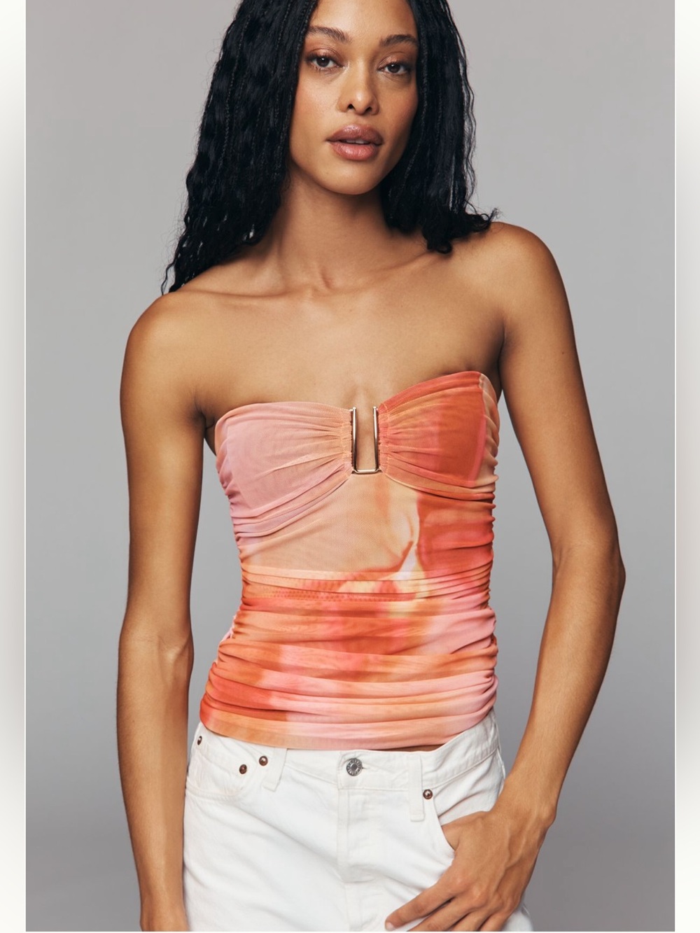NWT Bardot Anthropologie Mesh Strapless Ruched Tube Top